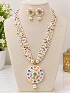 Multicolor Floral Pearl Necklace Set with Matching Earrings