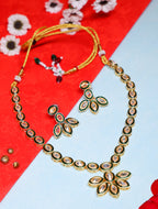 Elegant Green Kundan Floral Necklace Set with Matching Earrings for Women | Adjustable Traditional Jewelry