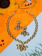 Elegant Green Kundan Floral Necklace Set with Matching Earrings for Women | Adjustable Traditional Jewelry