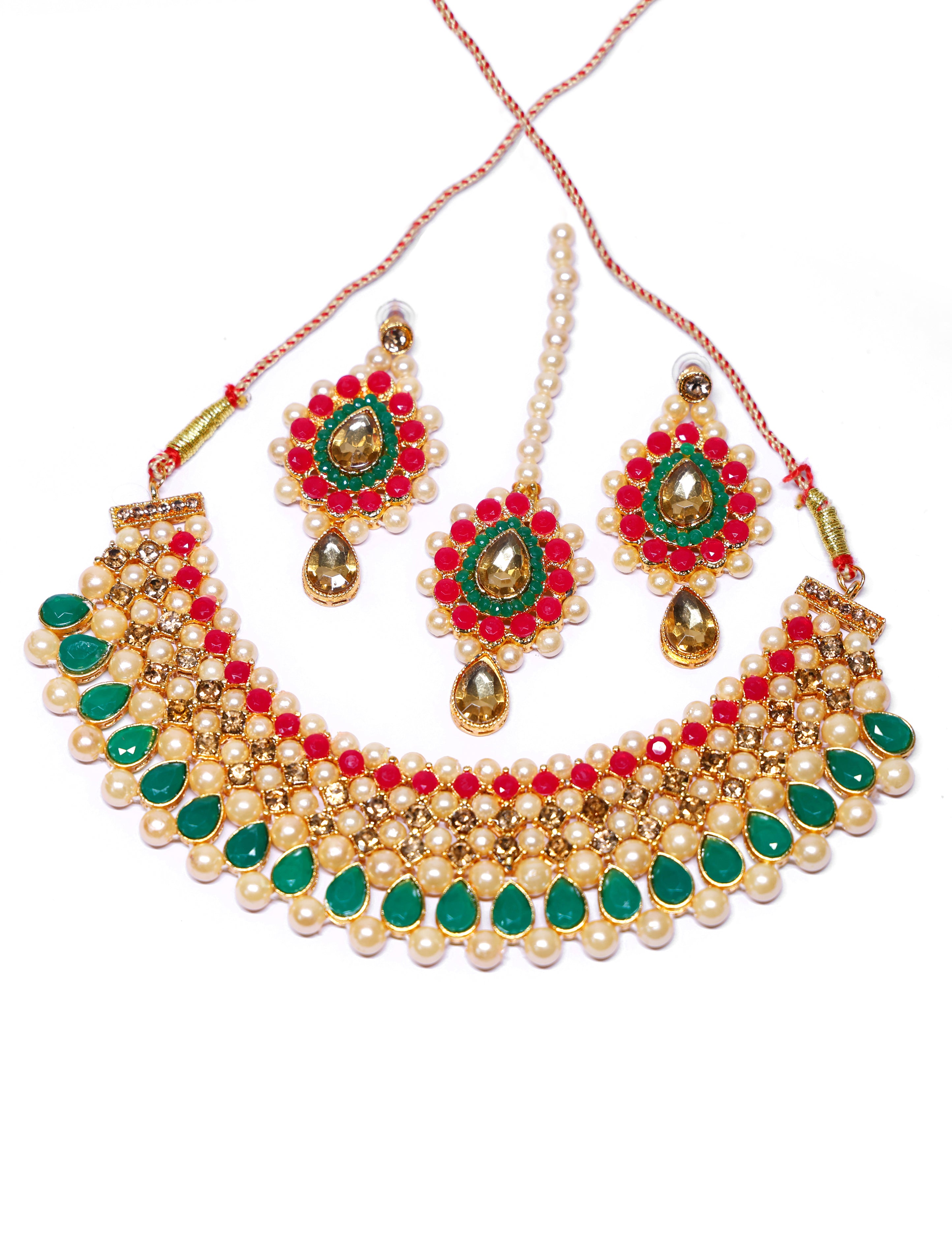 Kundan Pearl Choker Necklace Set with Earrings & Maang Tikka for Women