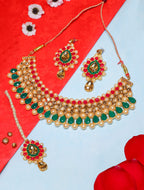 Kundan Pearl Choker Necklace Set with Earrings & Maang Tikka for Women