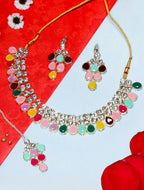 Multicolor Kundan Choker Necklace Set with Earrings for Women