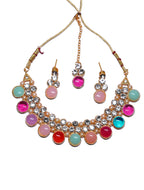 Multicolor Crystal Choker Necklace Set with Matching Earrings | Gold-Tone Adjustable Statement Jewelry for Women