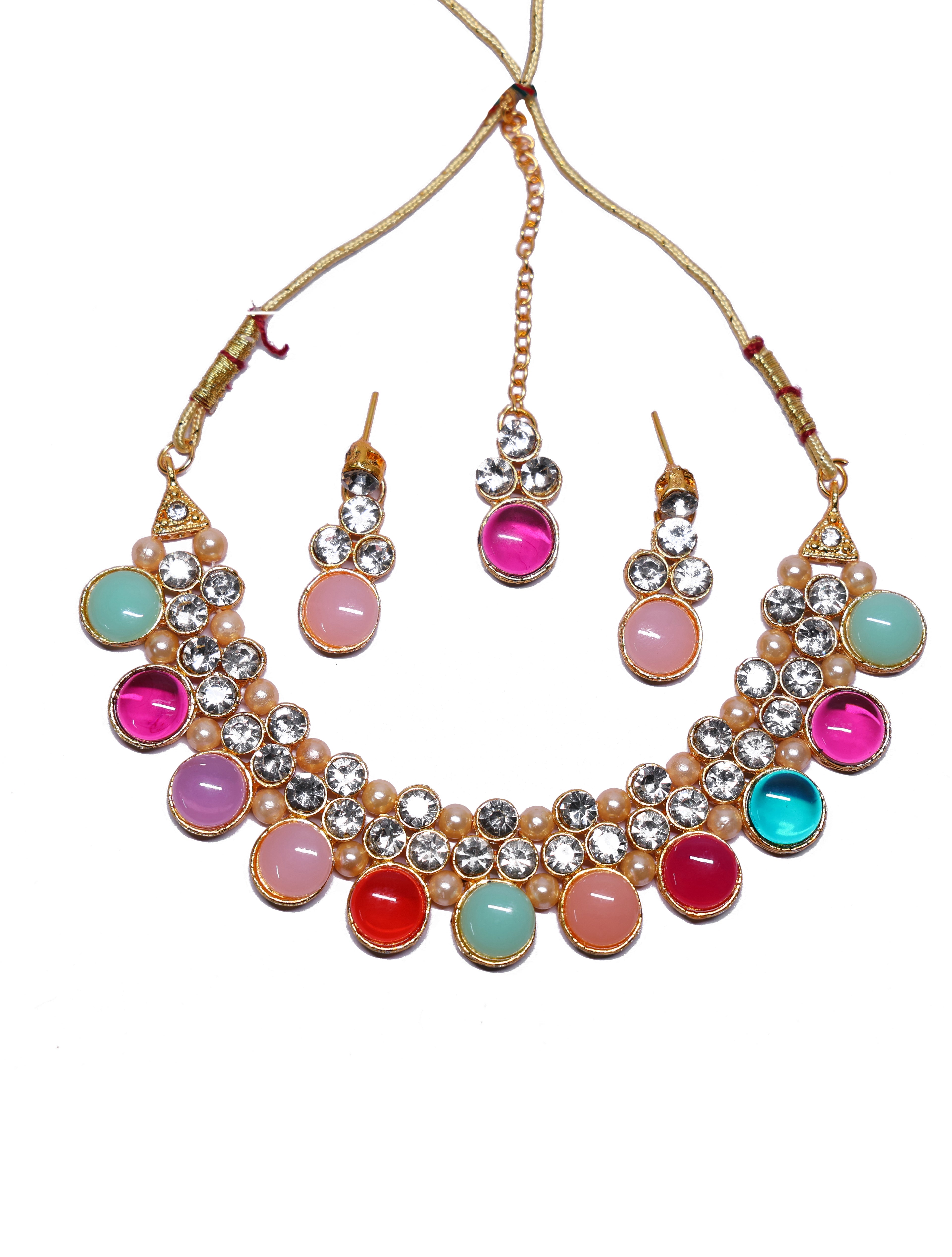 Multicolor Crystal Choker Necklace Set with Matching Earrings | Gold-Tone Adjustable Statement Jewelry for Women