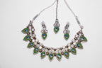 Peacock Feather Design Crystal Necklace Set with Matching Earrings & Maang Tikka for Women