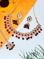 Maroon Kundan Necklace Set with Matching Earrings & Maang Tikka for Women | Traditional Gold-Plated Ethnic Jewellery