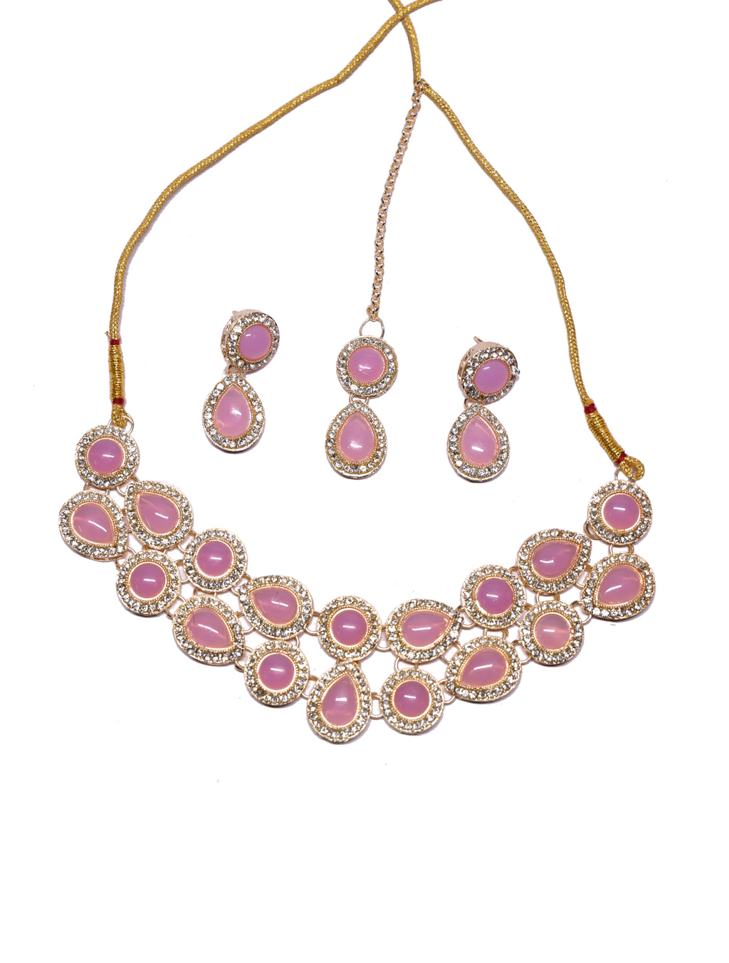 Pink Stone Choker Necklace Set with Earrings