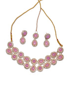 Pink Stone Choker Necklace Set with Earrings