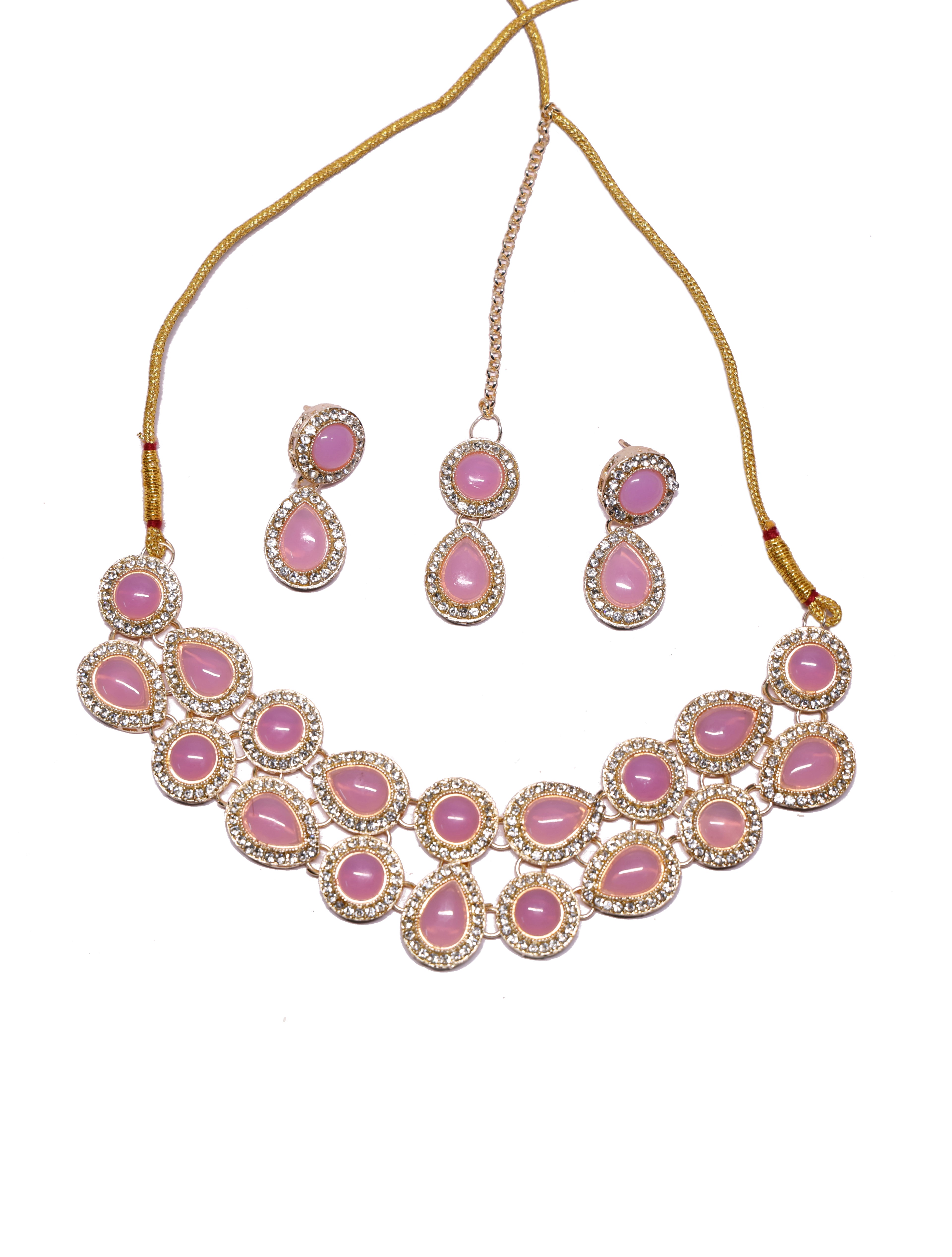 Pink Stone Choker Necklace Set with Earrings