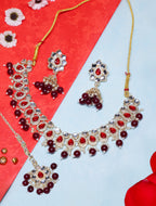 Maroon Kundan Necklace Set with Matching Earrings & Maang Tikka for Women | Traditional Gold-Plated Ethnic Jewellery