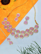 Pink Stone Choker Necklace Set with Earrings
