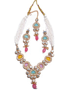 Multicolor Beaded Kundan Necklace Set with Earrings for Women