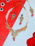 Multicolor Beaded Kundan Necklace Set with Earrings for Women