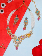 Multicolor Beaded Kundan Necklace Set with Earrings for Women