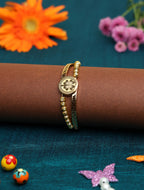 Women's Gold-Plated Lucky Clover Designer Kada Bracelet | Beaded Adjustable Fashion Bangle for Women & Girls