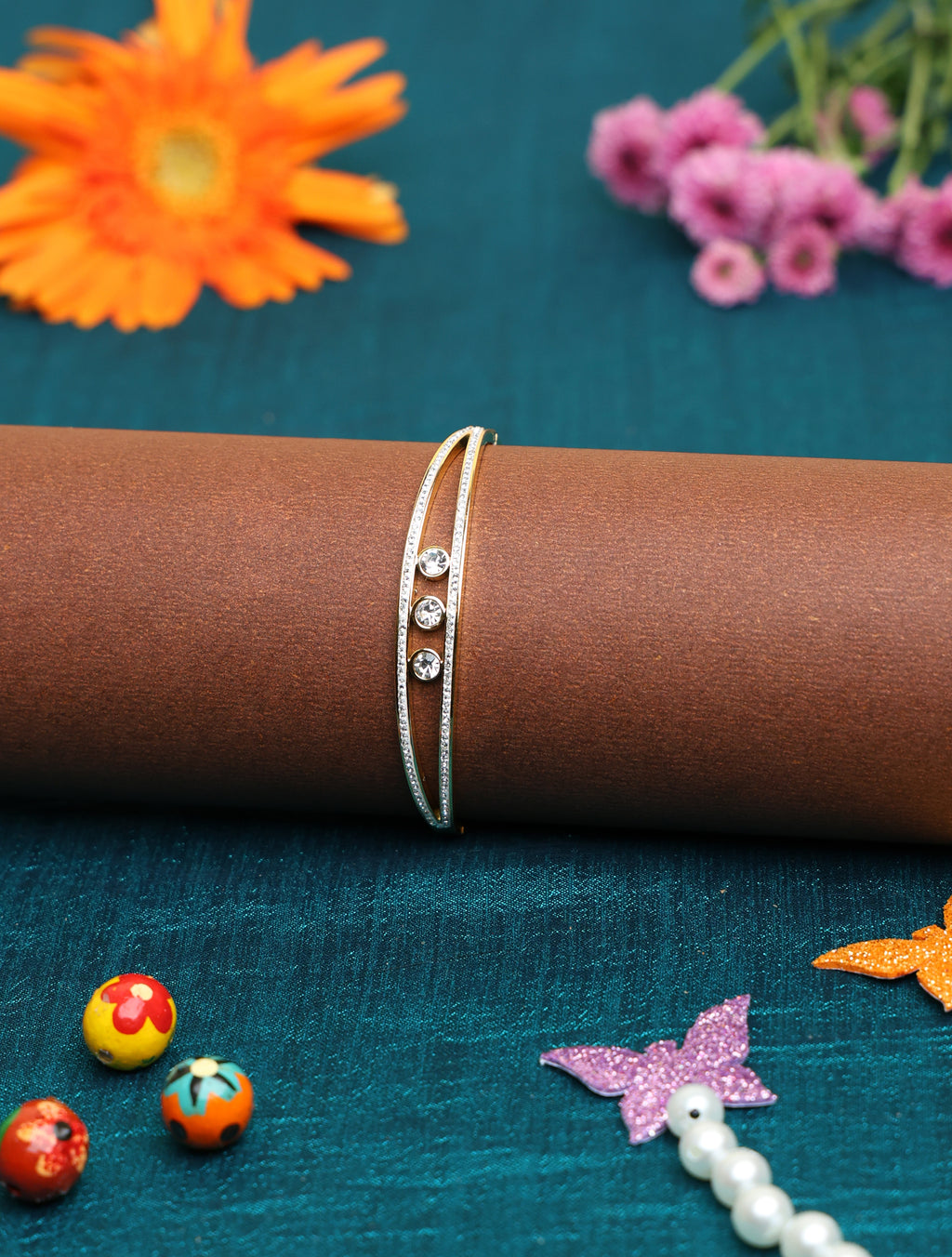 Gold-Tone Crystal Open Cuff Bracelet for Women | Elegant Minimalist Bangle