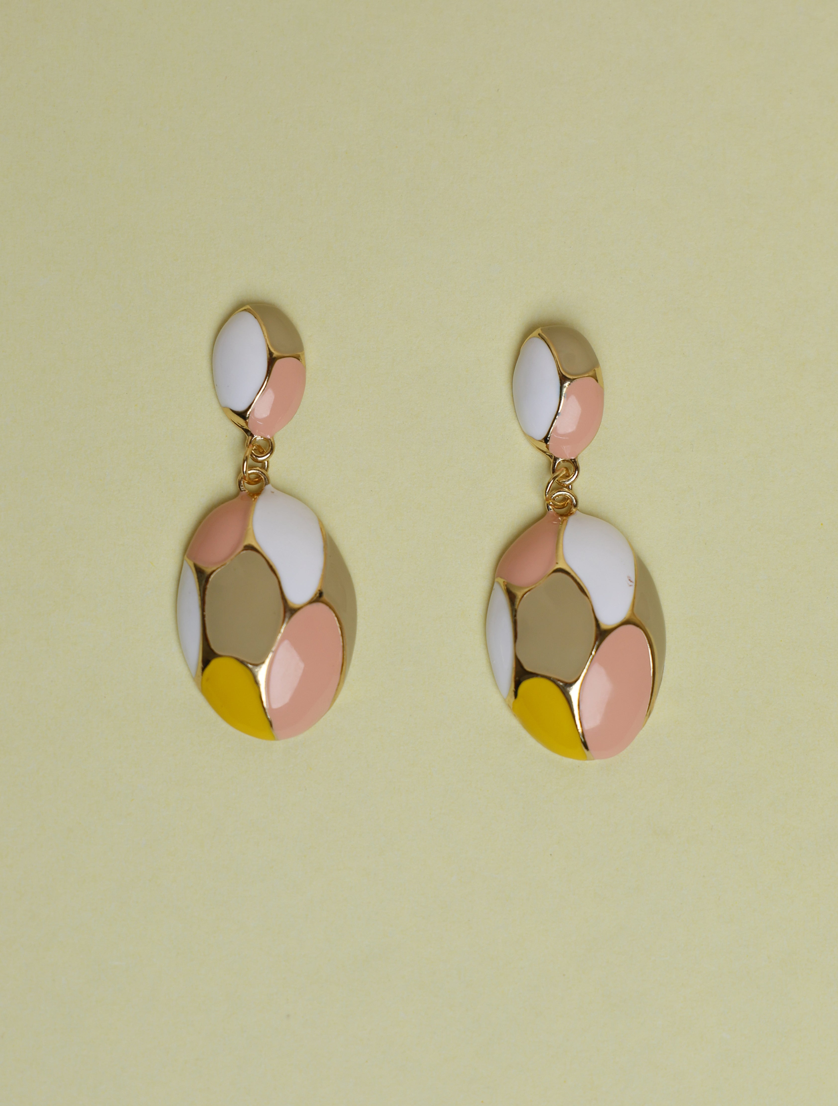 Multicolor Geometric Enamel Drop Earrings for Women | Gold-Tone Statement Earrings