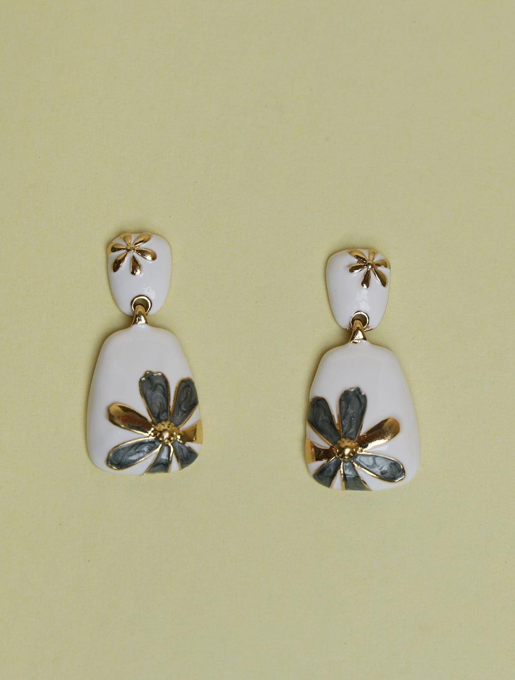 Elegant Floral Enamel Drop Earrings for Women | White & Gold-Tone Designer Earrings