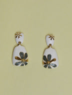 Elegant Floral Enamel Drop Earrings for Women | White & Gold-Tone Designer Earrings