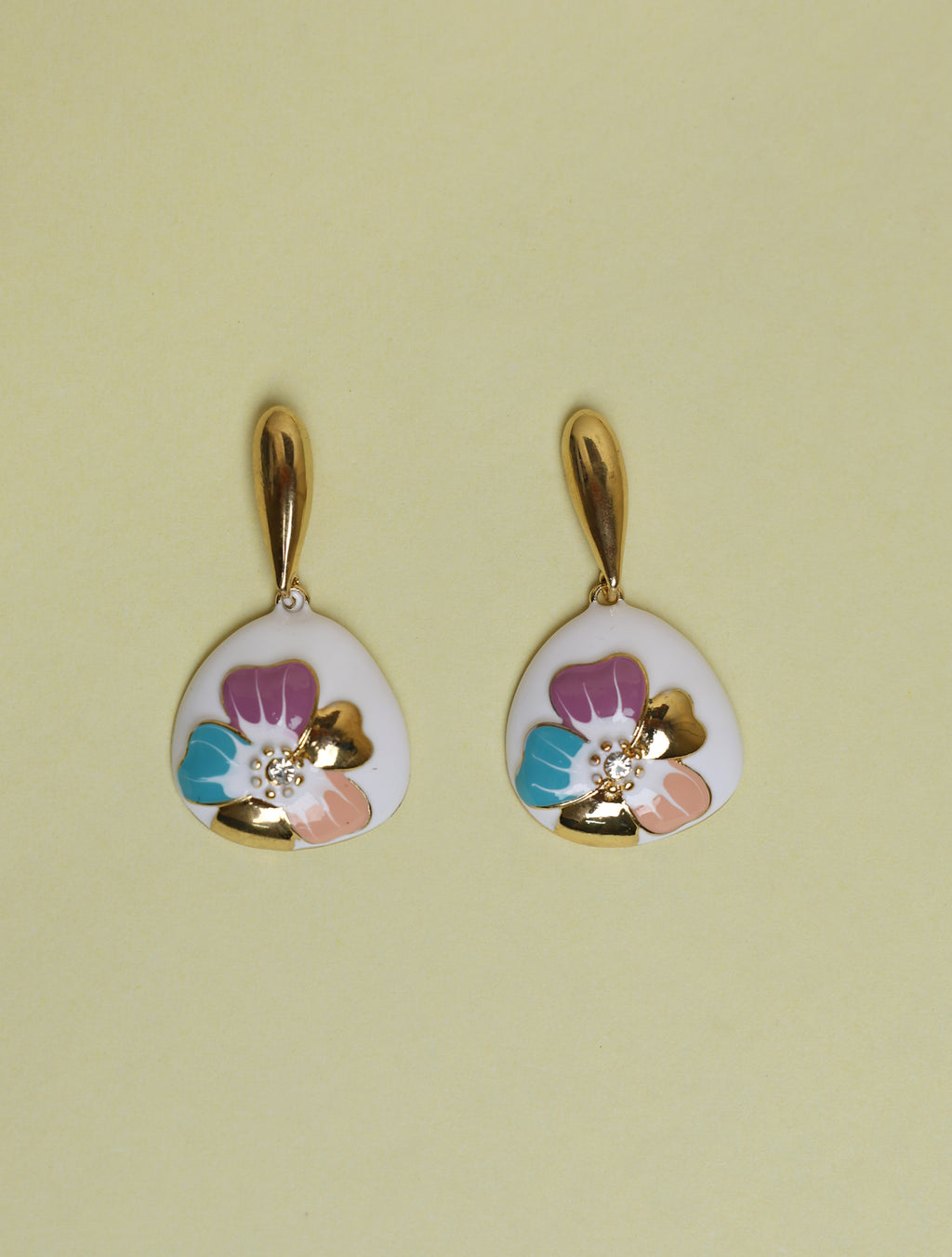 Floral Enamel Drop Earrings for Women | White & Gold-Tone Designer Earrings