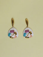 Floral Enamel Drop Earrings for Women | White & Gold-Tone Designer Earrings