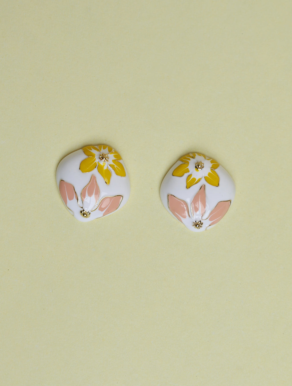 Floral Enamel Stud Earrings for Women | White & Yellow Gold-Tone Fashion Earrings