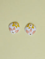 Floral Enamel Stud Earrings for Women | White & Yellow Gold-Tone Fashion Earrings