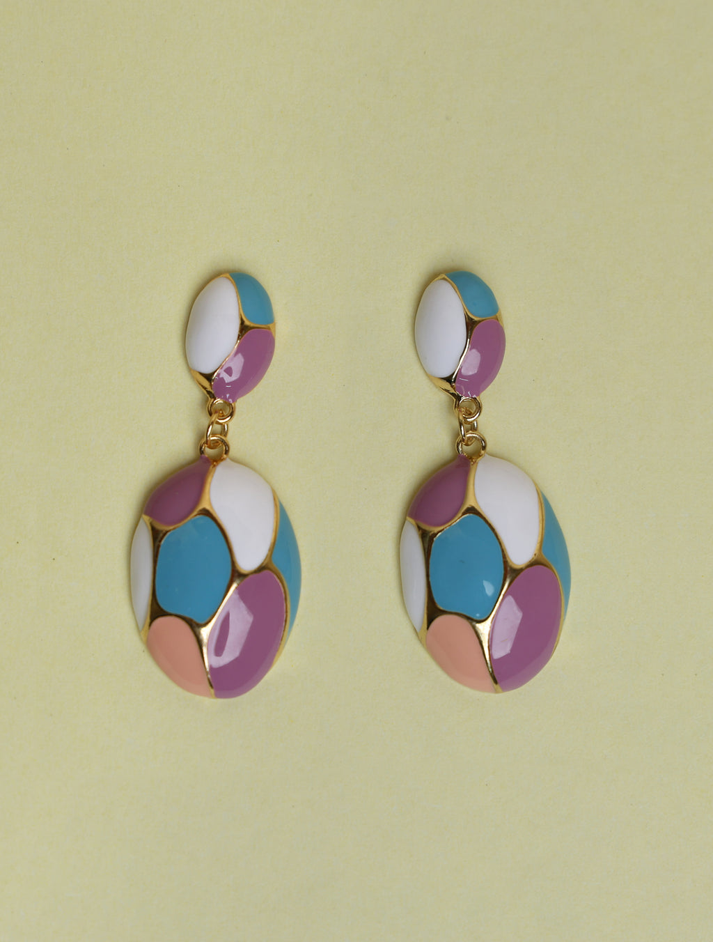 Multicolor Enamel Drop Earrings for Women | Gold-Tone Geometric Statement Earrings
