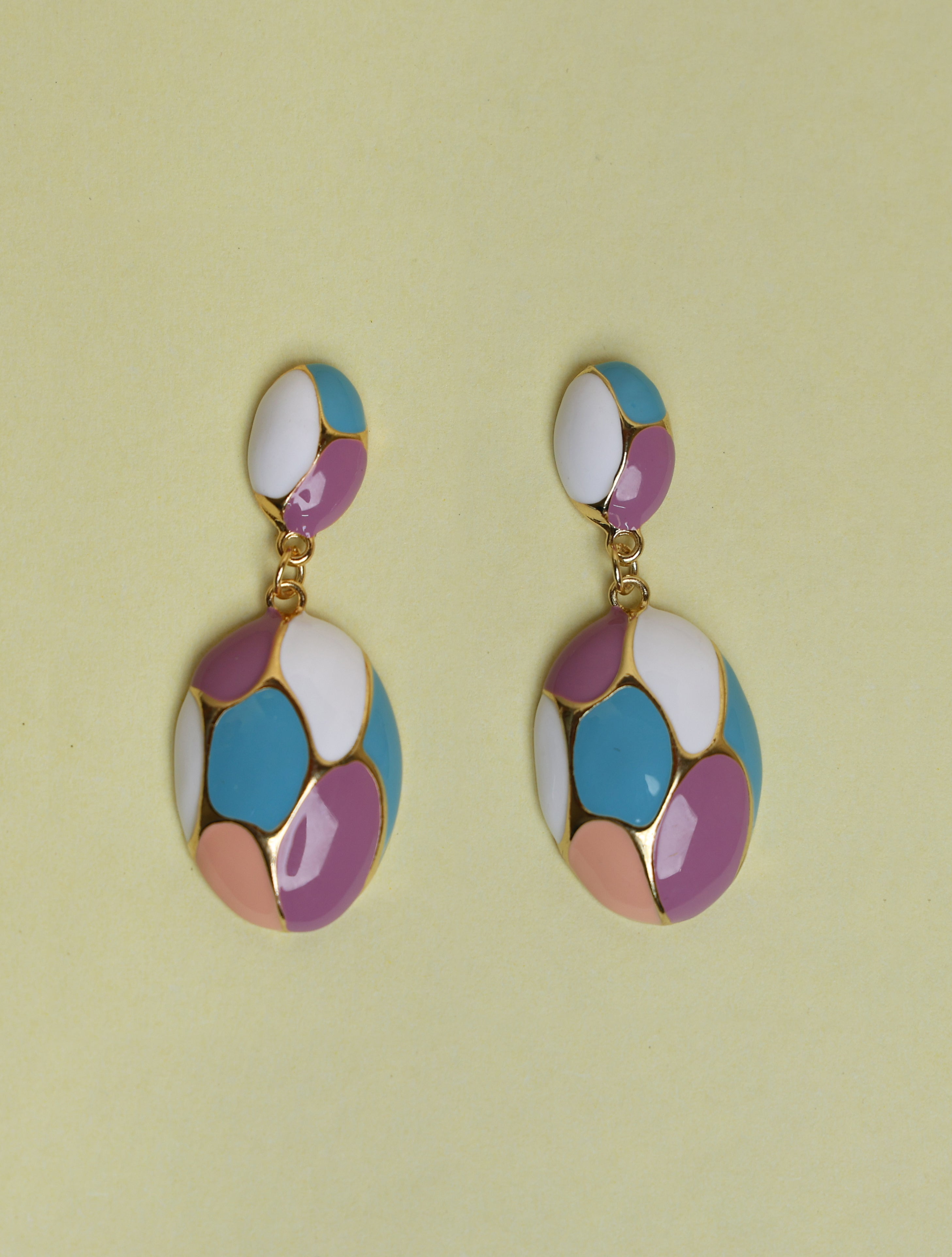 Multicolor Enamel Drop Earrings for Women | Gold-Tone Geometric Statement Earrings