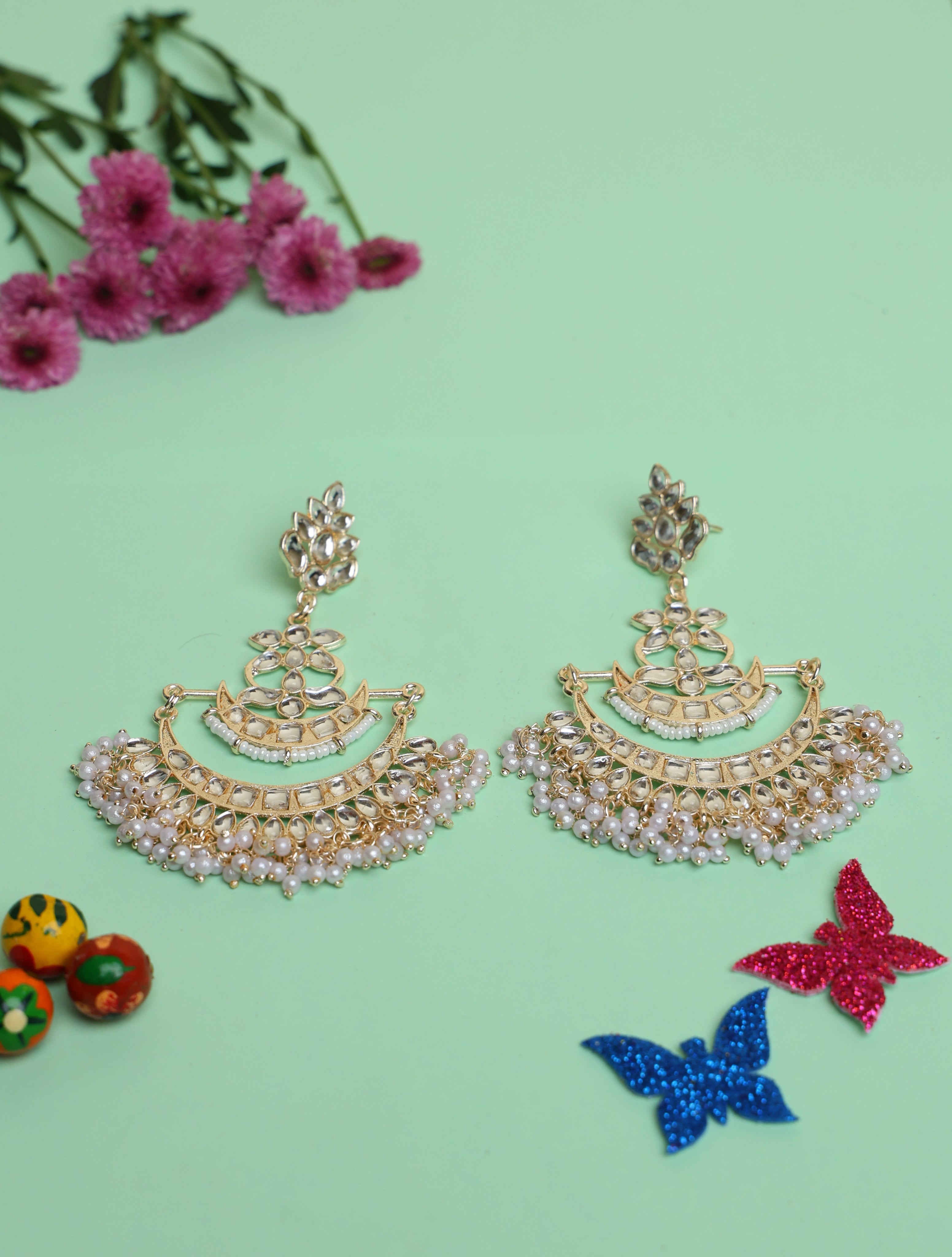 Chandbali Earrings with Pearl Beads for Women | Bridal & Wedding Statement Earrings