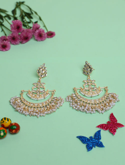 Chandbali Earrings with Pearl Beads for Women | Bridal & Wedding Statement Earrings