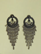 Oxidised Silver Mirror Tassel Earrings for Women | Bohemian Statement Dangle Earrings