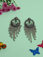 Oxidised Silver Mirror Tassel Earrings for Women | Bohemian Statement Dangle Earrings