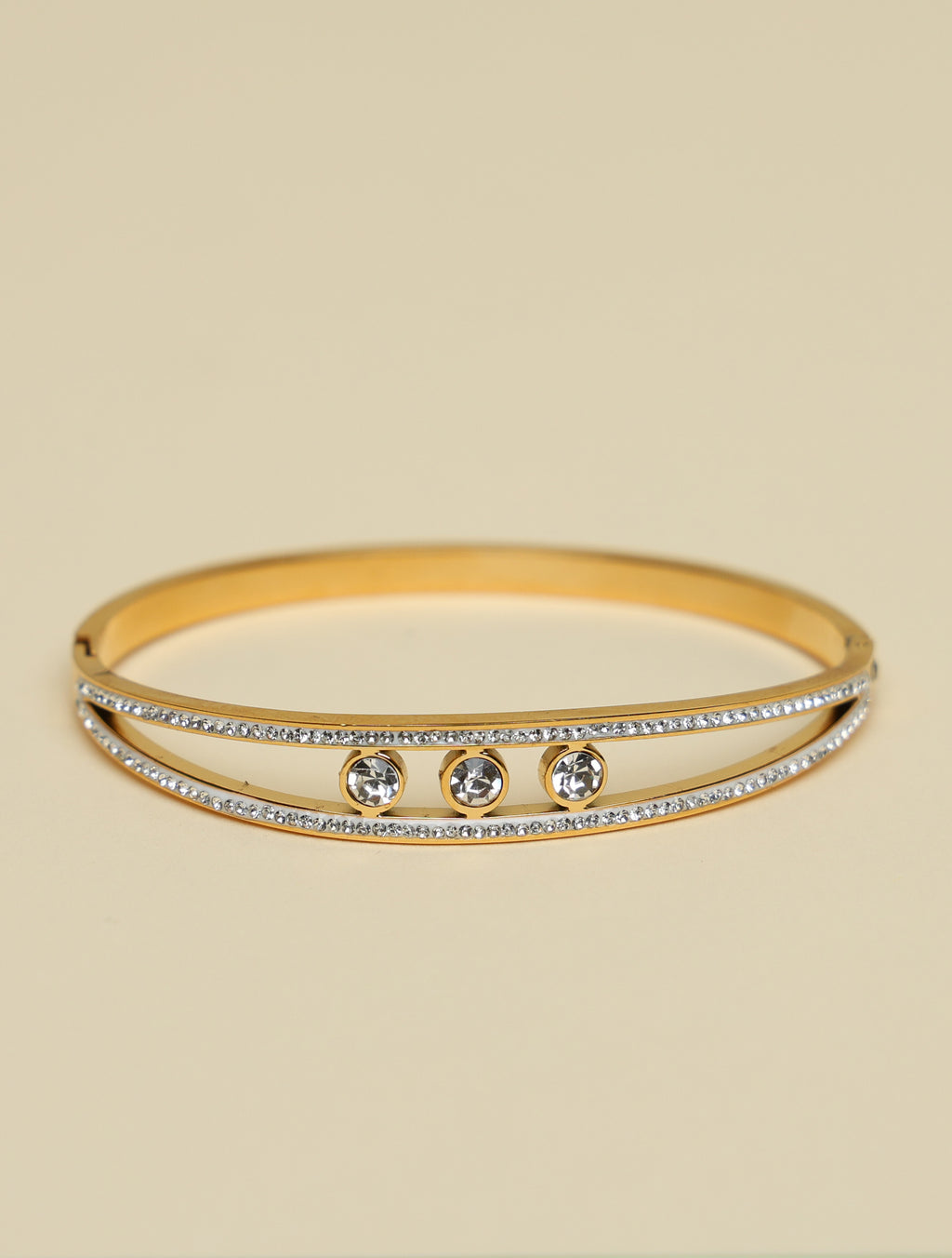 Gold-Tone Crystal Open Cuff Bracelet for Women | Elegant Minimalist Bangle