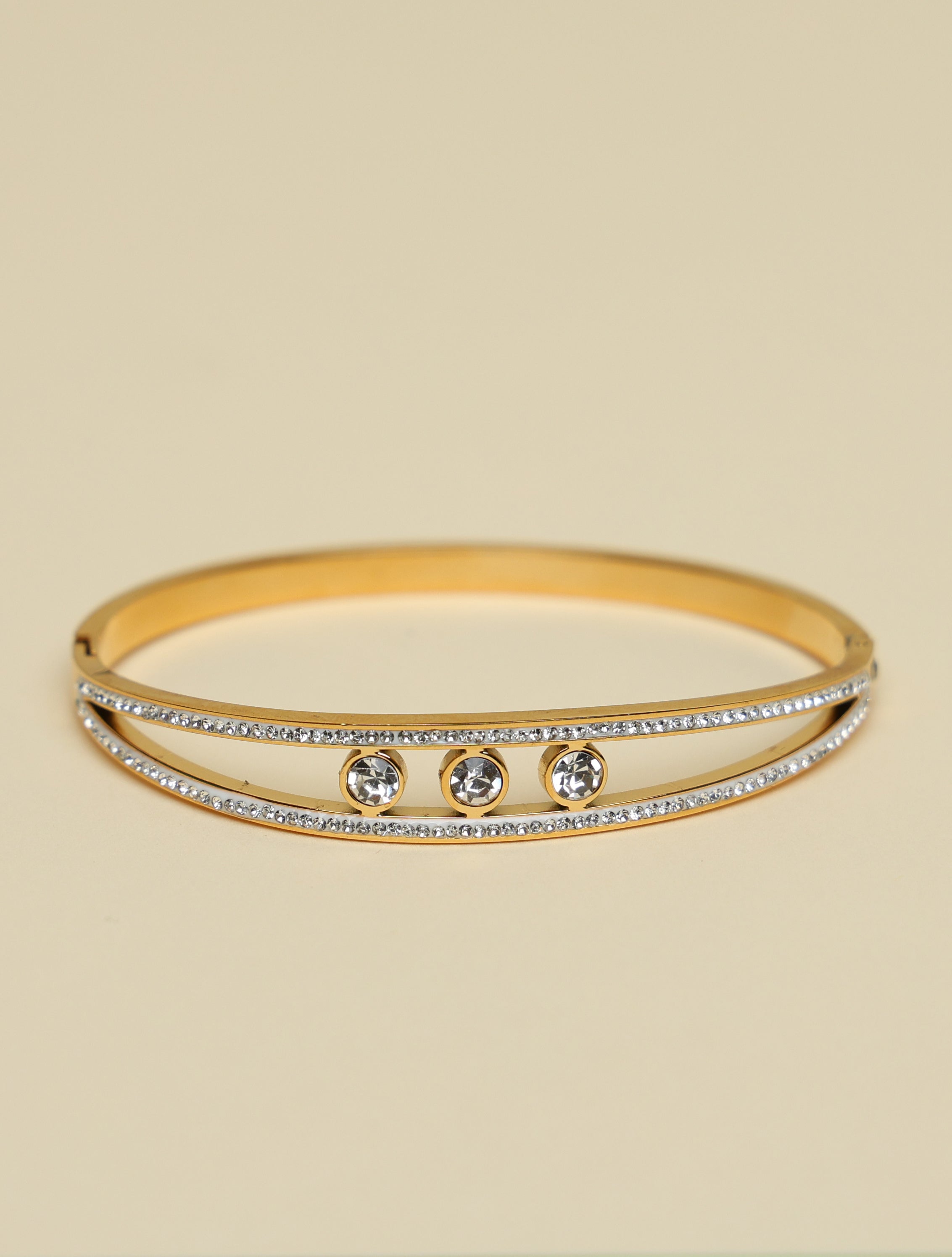Gold-Tone Crystal Open Cuff Bracelet for Women | Elegant Minimalist Bangle