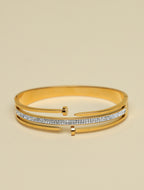 Women's Gold-Plated Crystal Open Cuff Bracelet | Elegant Designer Adjustable Kada Bangle for Women & Girls