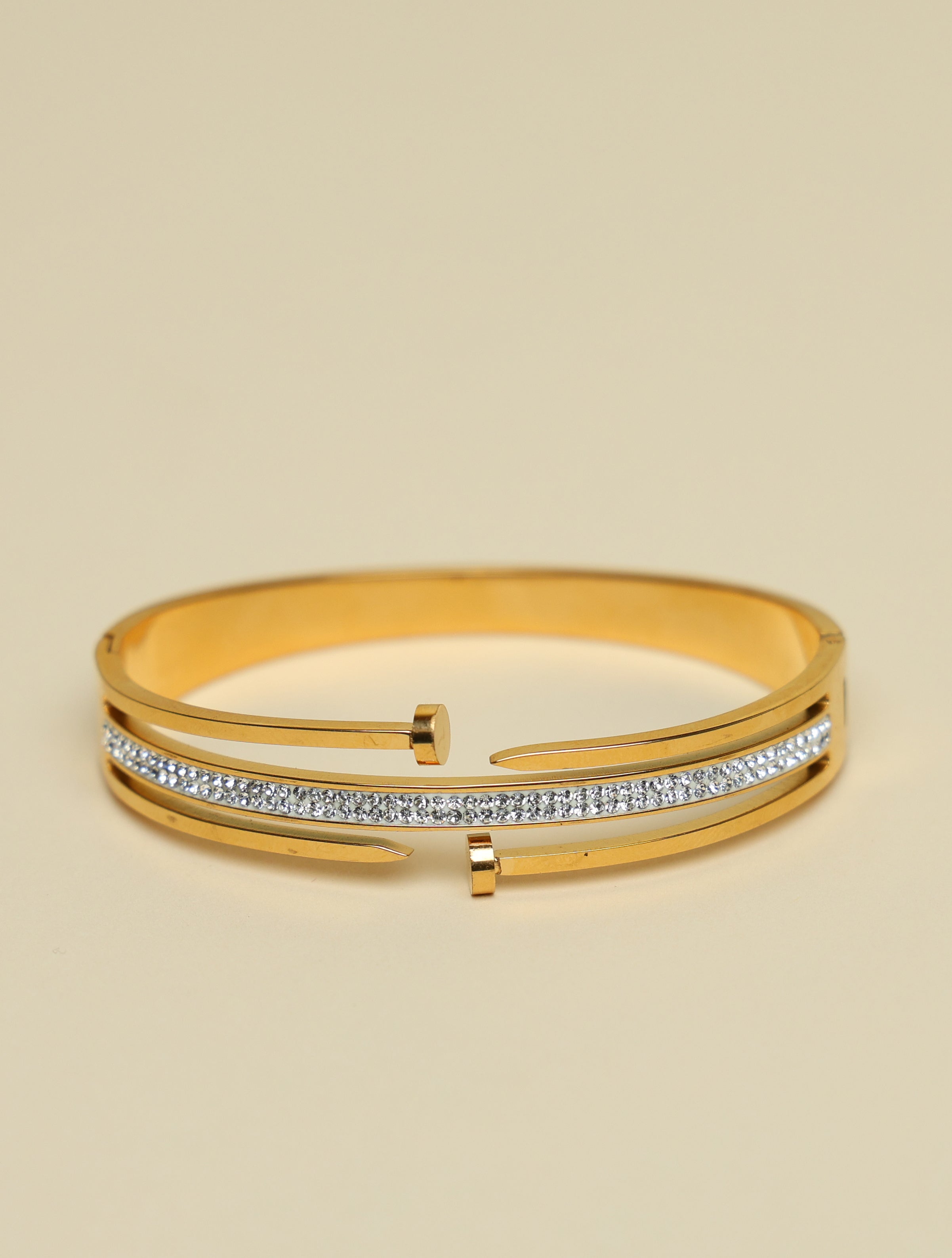 Women's Gold-Plated Crystal Open Cuff Bracelet | Elegant Designer Adjustable Kada Bangle for Women & Girls