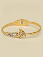 Women's Gold-Plated Crystal Designer Kada Bracelet | Elegant Swirl Pattern Bangle for Women & Girls