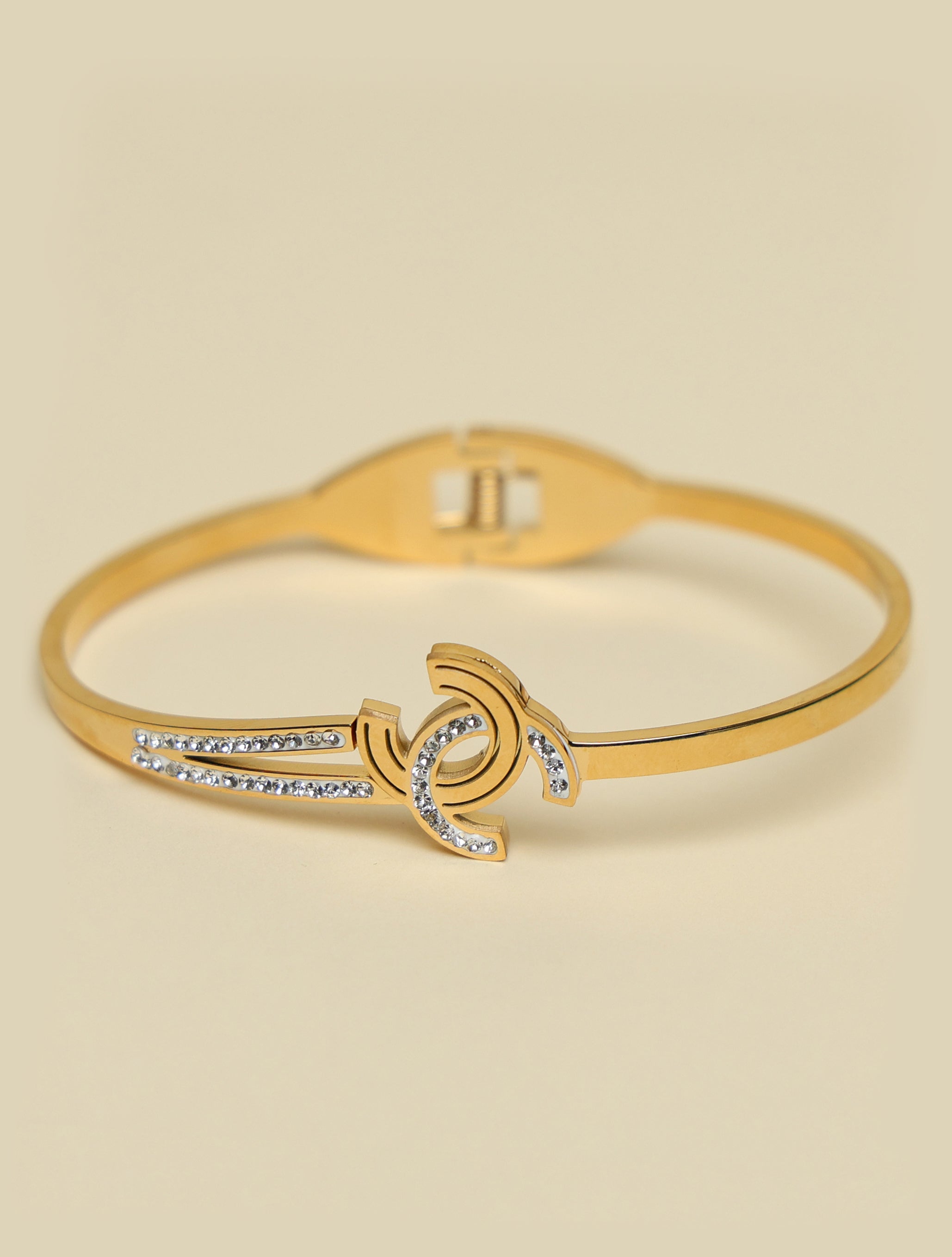 Women's Gold-Plated Crystal Designer Kada Bracelet | Elegant Swirl Pattern Bangle for Women & Girls