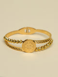 Women's Gold-Plated Lucky Clover Designer Kada Bracelet | Beaded Adjustable Fashion Bangle for Women & Girls