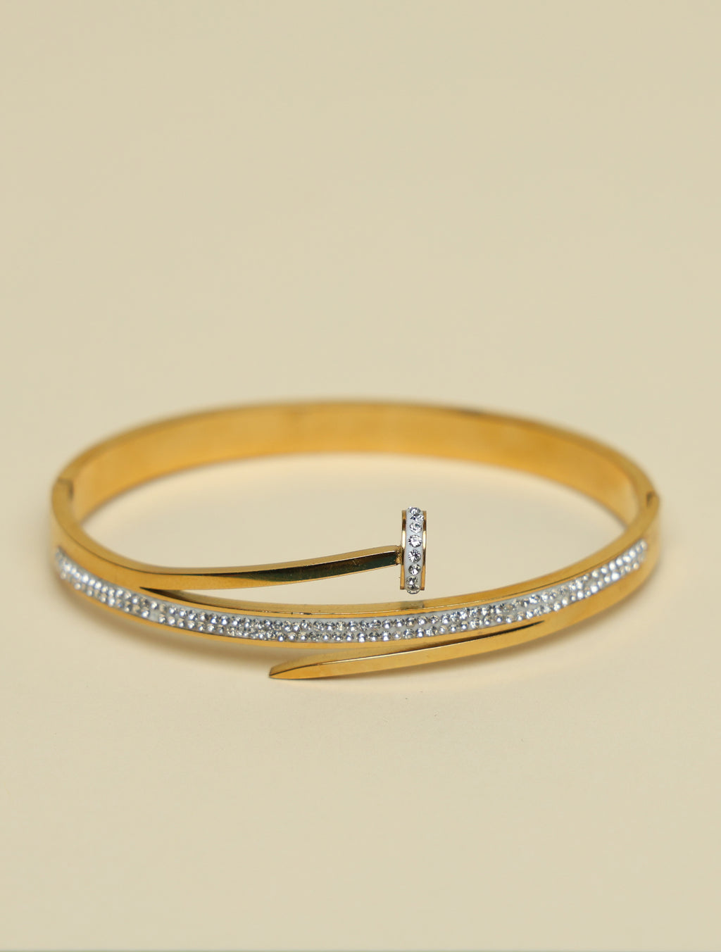 Gold-Tone Nail Design Crystal Bangle Bracelet for Women | Elegant Designer Cuff Bracelet