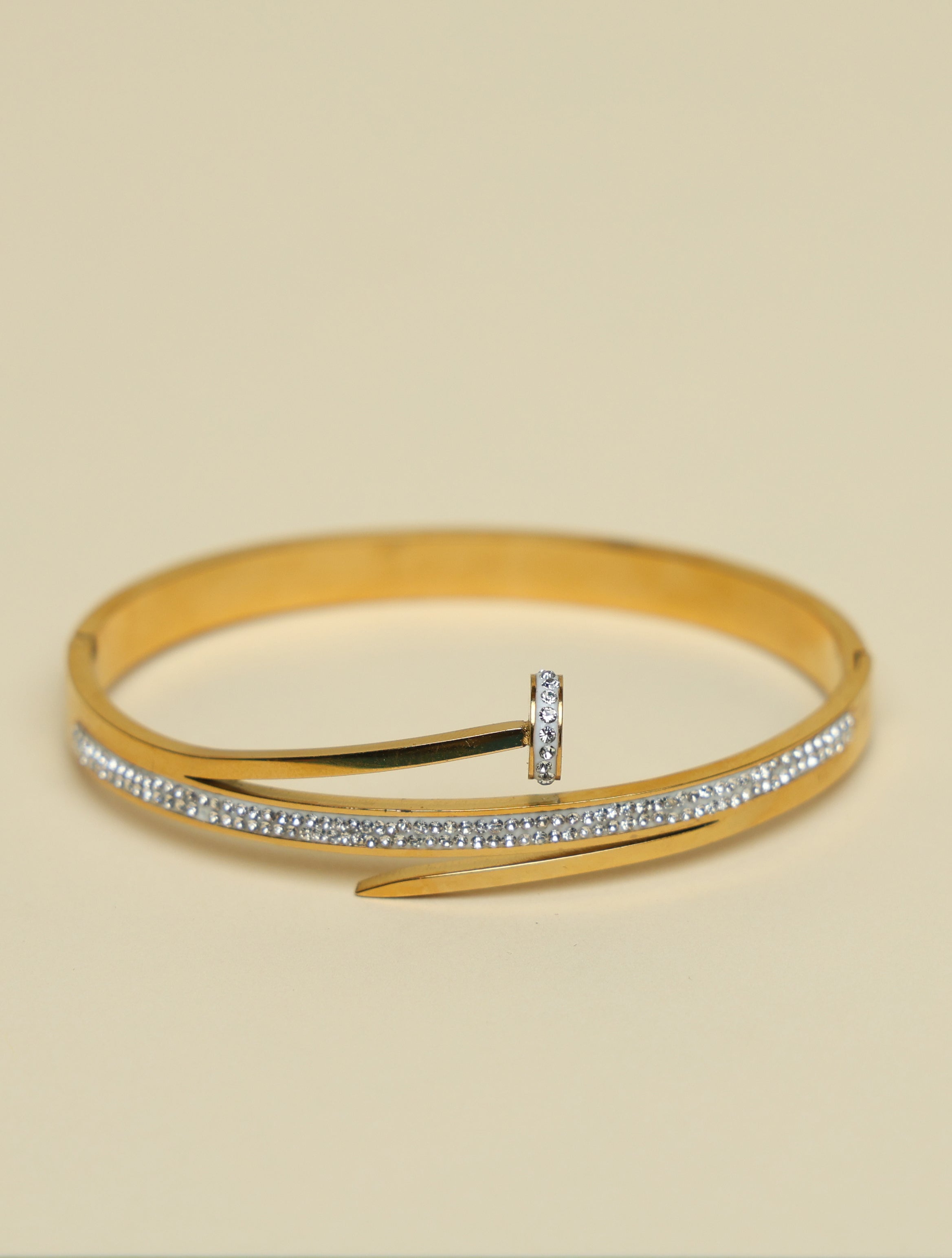 Gold-Tone Nail Design Crystal Bangle Bracelet for Women | Elegant Designer Cuff Bracelet