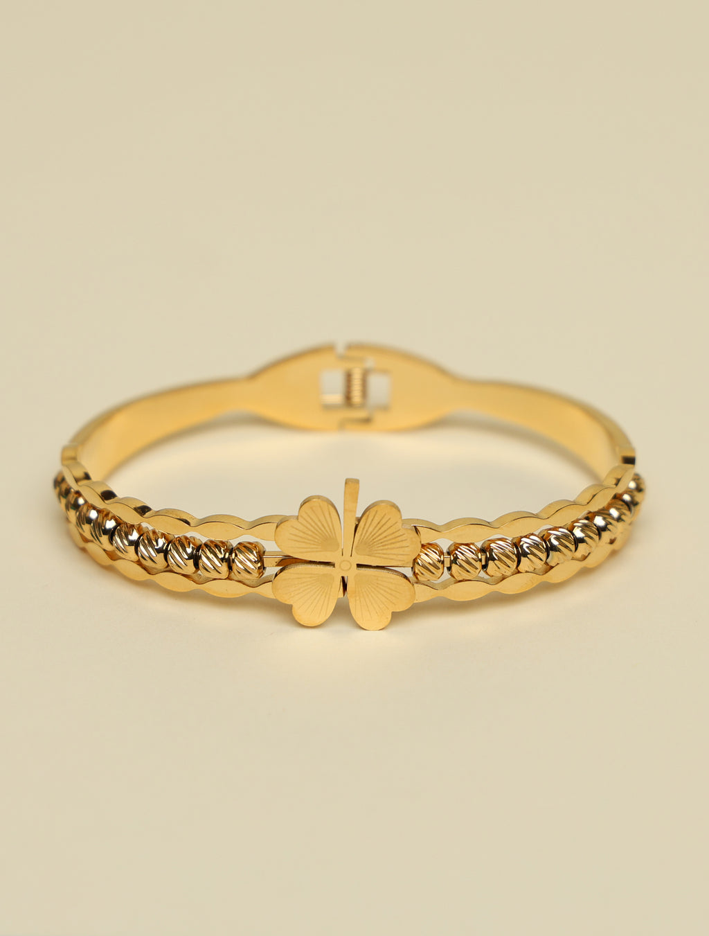 Women's Gold-Plated Four Leaf Clover Designer Kada Bracelet | Elegant Adjustable Bangle for Women & Girls