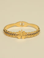 Women's Gold-Plated Four Leaf Clover Designer Kada Bracelet | Elegant Adjustable Bangle for Women & Girls