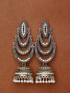 Oxidized Silver-Tone Chandbali Jhumka Earrings with Pearl Drops for Women | Traditional Statement Earrings