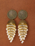Antique Gold-Tone Pearl Tassel Jhumka Earrings for Women | Traditional Ethnic Statement Earrings