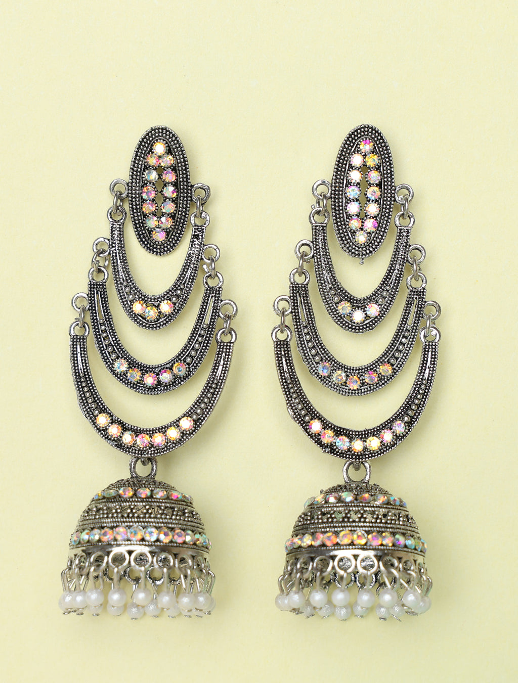 Oxidized Silver-Tone Chandbali Jhumka Earrings with Pearl Drops for Women | Traditional Statement Earrings