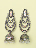 Oxidized Silver-Tone Chandbali Jhumka Earrings with Pearl Drops for Women | Traditional Statement Earrings