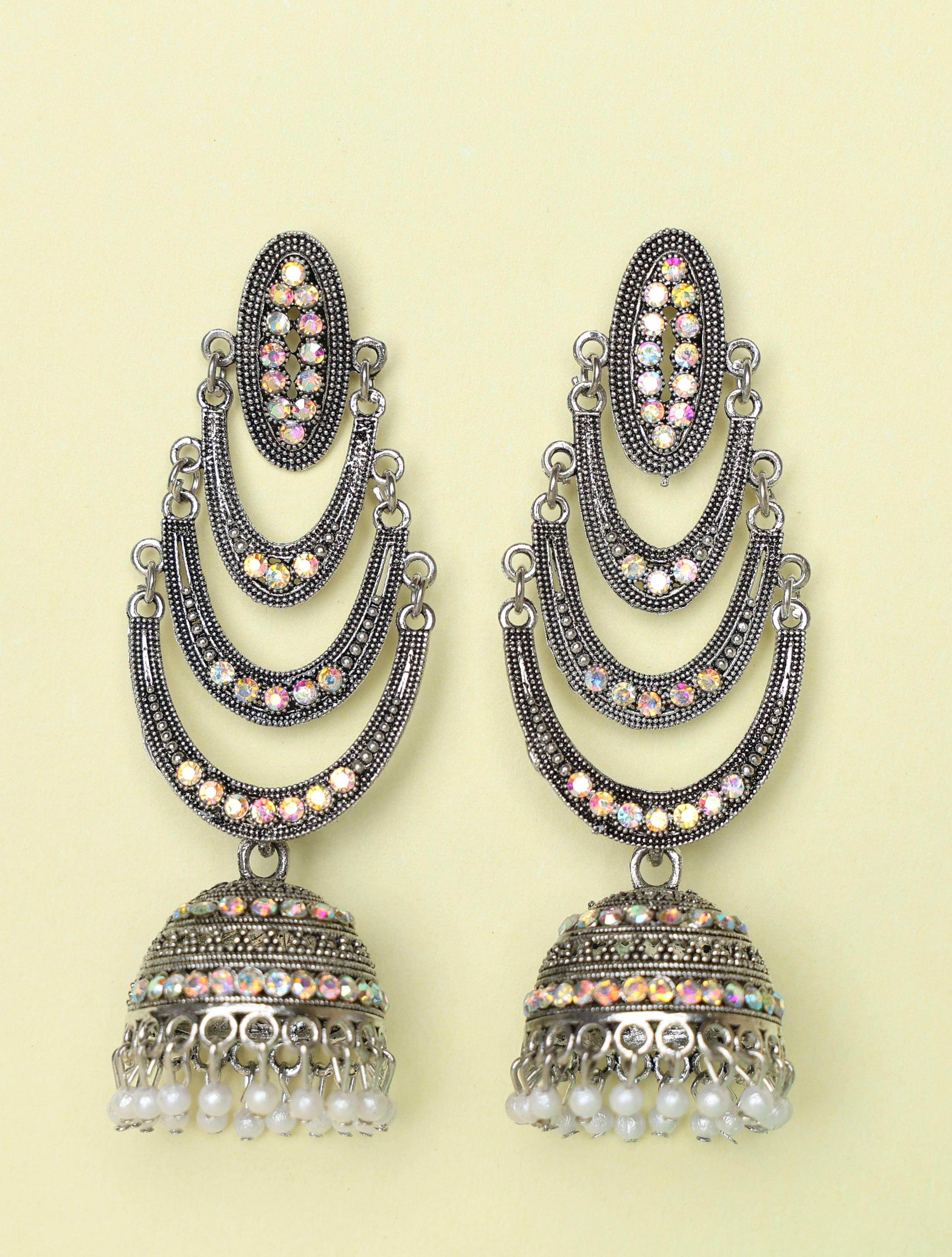 Oxidized Silver-Tone Chandbali Jhumka Earrings with Pearl Drops for Women | Traditional Statement Earrings