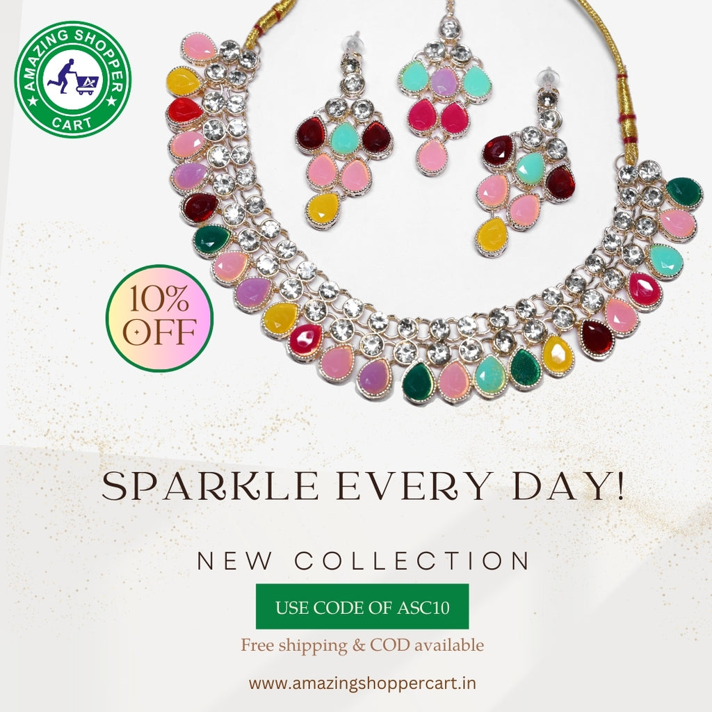 Multicolor Kundan Choker Necklace Set with Earrings for Women